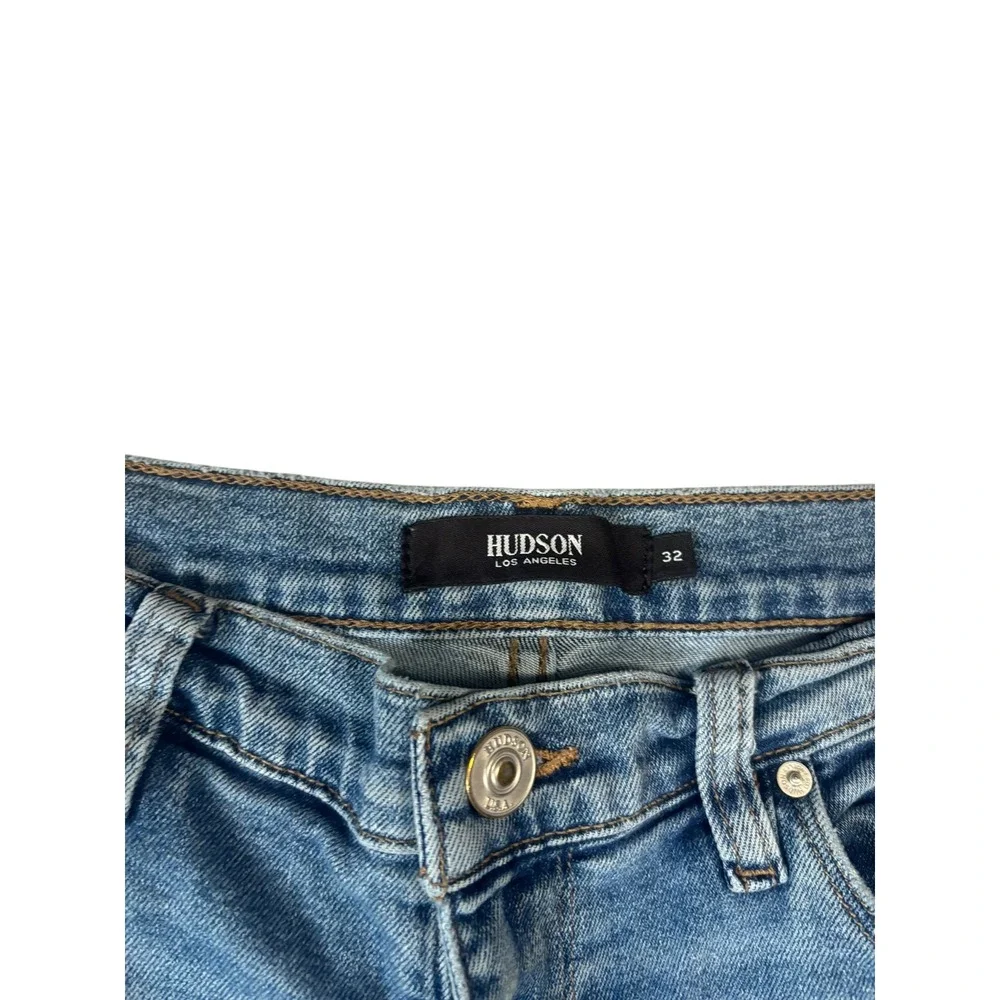Hudson Los Angeles Women's Jeans Distressed Knee Light Wash Straight Leg Size 32